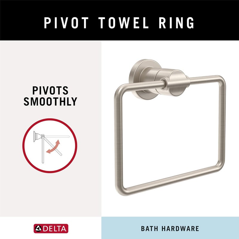 Delta FAUCET NIC64-DN Nicoli 4-Piece Bath Hardware Set 18 to 24 in. Towel Bar, Toilet Paper Holder, Towel Ring, Towel Hook in Brushed Nickel - Image 2